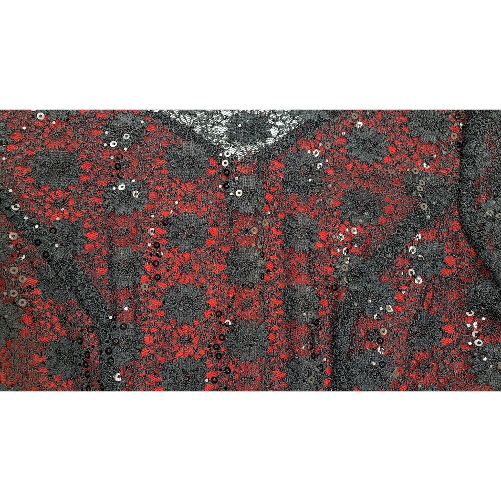 Blu Sage Black Red Lace Sparkle Top Women Small Holiday Party New Year Fancy - Picture 6 of 13